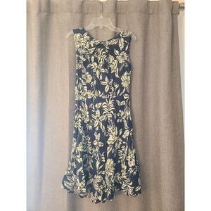 Blue hawaiian tropical print dress